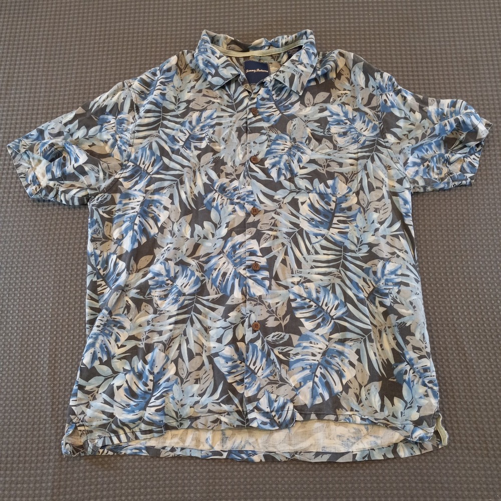Tommy Bahama Mens Large Silk Tropical Palm Leaf Short Sleeve Button Down Shirt